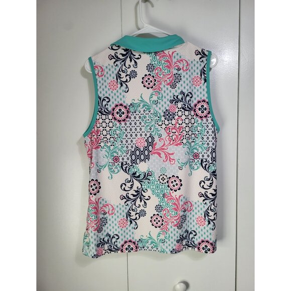 Lillie Green Performance Athleisure Golf Tank Top Large Colorful Travel Resort - Picture 2 of 5